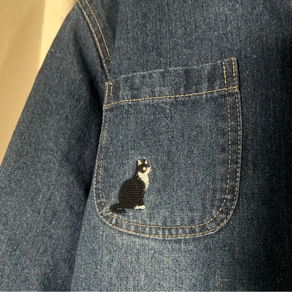 🐈⬛Cat Denim Sherpa Lined Embroidered Coat - Picture 7 of 16